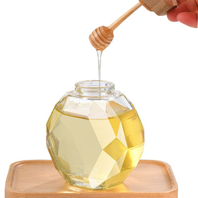 Good price H11.7cm Diamond Shape Honey Jar 500ml Amber Glass Jar Wooden Lid on-line