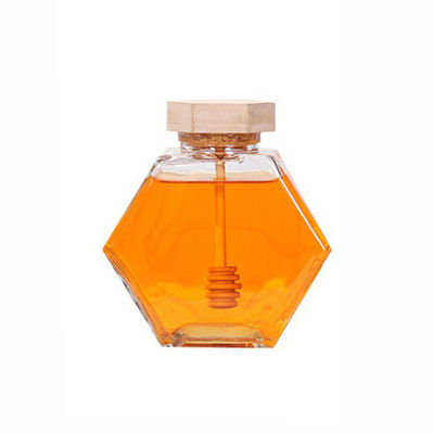 Good price Hexágono de madeira Honey Jar Transparent de vidro da onça 13.4oz da tampa 12 on-line