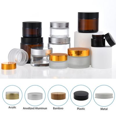 Good price Recipientes cosméticos 15g do vidro de Amber Anodized Gold Bamboo Lid on-line
